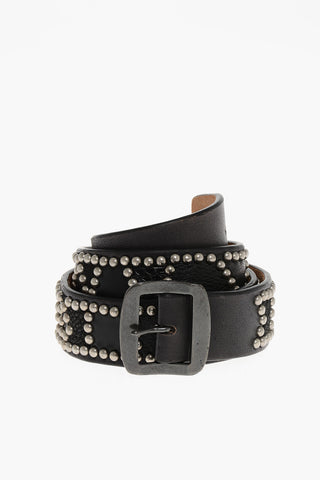 Studded Leather Belt with Embossed Details 40mm