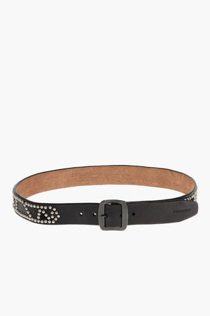 Studded Leather Belt with Embossed Details 40mm