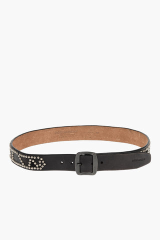 Studded Leather Belt with Embossed Details 40mm