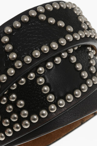 Studded Leather Belt with Embossed Details 40mm