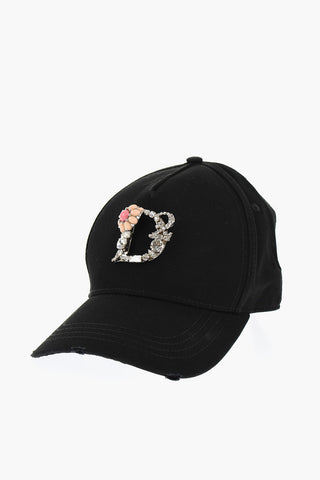 Cotton Gabardine Cap with Jewel Monogram