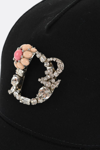 Cotton Gabardine Cap with Jewel Monogram