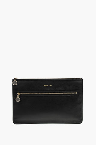 Textured Leather Clutch with Outer Pocket