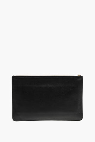 Textured Leather Clutch with Outer Pocket