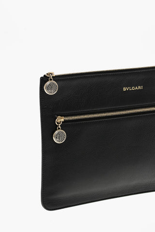 Textured Leather Clutch with Outer Pocket