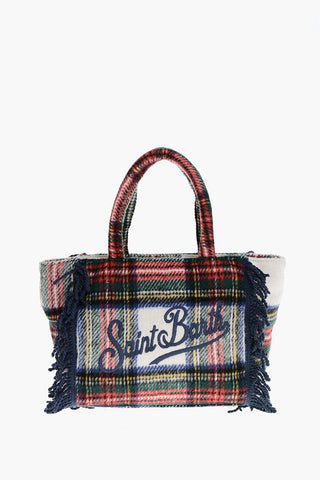 Tartan Patterned COLETTE Tote Bag with Fringes