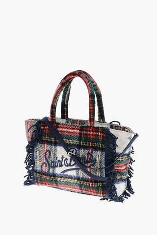 Tartan Patterned COLETTE Tote Bag with Fringes
