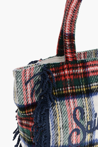Tartan Patterned COLETTE Tote Bag with Fringes