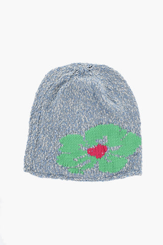 Beanie in Cotone con Ricamo a Contrasto