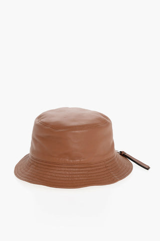 Solid Color Leather Bucket Hat with Zip Detail