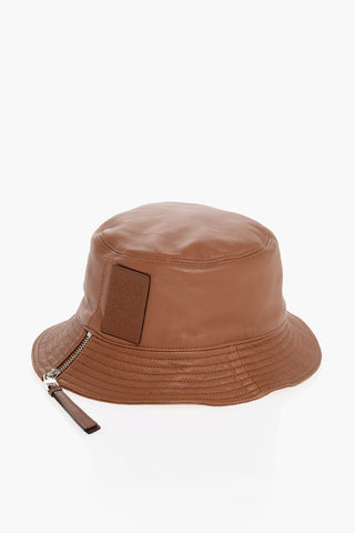 Solid Color Leather Bucket Hat with Zip Detail