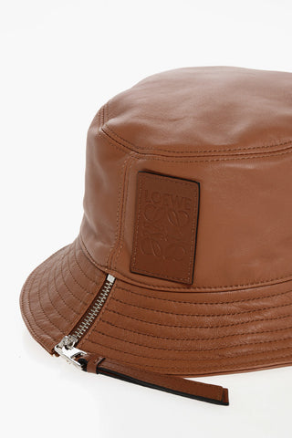 Solid Color Leather Bucket Hat with Zip Detail