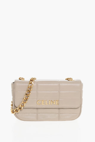 Quilted Leather Shoulder Bag with Golden Chain Strap