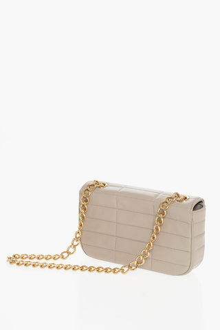 Quilted Leather Shoulder Bag with Golden Chain Strap