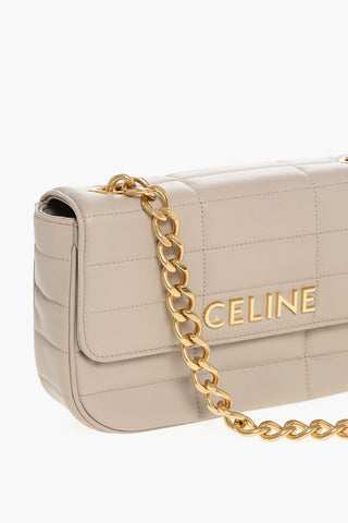 Quilted Leather Shoulder Bag with Golden Chain Strap