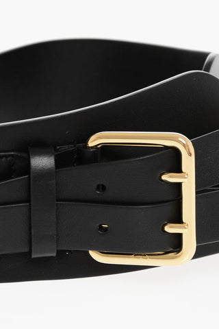 Leather Belt with Golden Details 70mm
