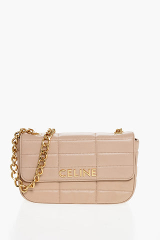 Quilted Leather Shoulder Bag with Golden Details
