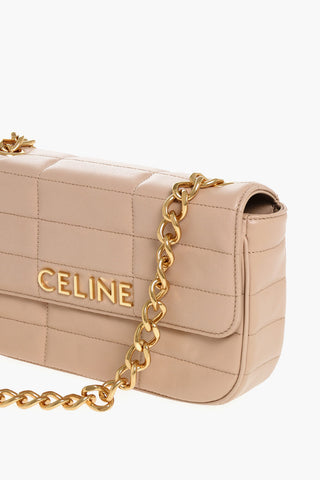 Quilted Leather Shoulder Bag with Golden Details