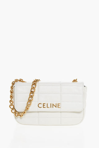 Quilted Leather Shoulder Bag with Golden Details