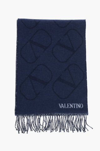 Virgin Wool and Cashmere Scarf with All-Over Monogram and Fringes