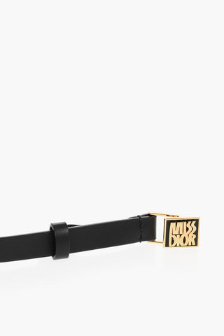 MISS DIOR Cintura Skinny in Pelle con Fibbia Dorata 15mm