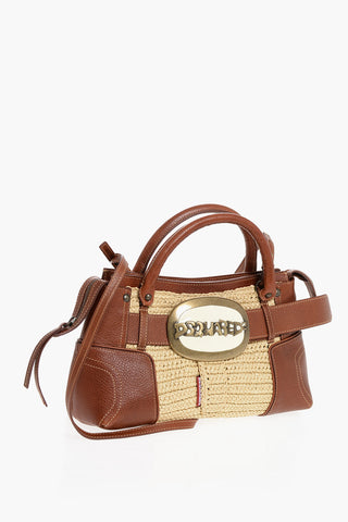 Leather Handbag with Logo Buckle