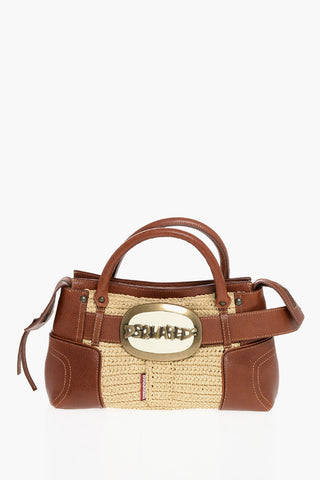 Leather Handbag with Logo Buckle