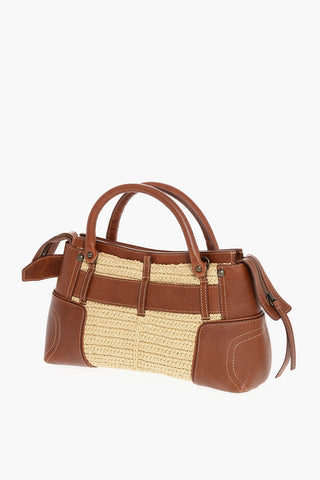 Leather Handbag with Logo Buckle