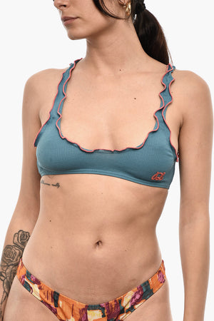 Geripptes Bandeau-Bikini-Top Mit Kontrastbesätzen