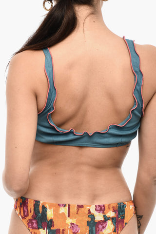 Geripptes Bandeau-Bikini-Top Mit Kontrastbesätzen