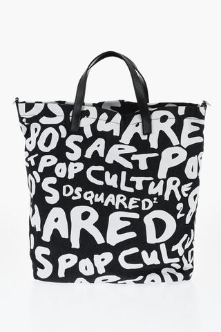 Zweifarbige Stofftasche mit Allover-Logo