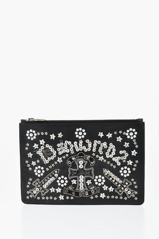 Pouch In Pelle e Paillettes con Chiusura Zip