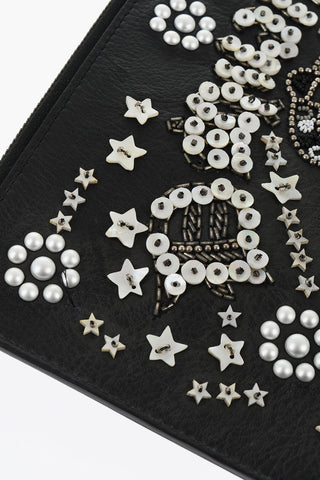 Sequined Leather Pouch With Zipper Closure