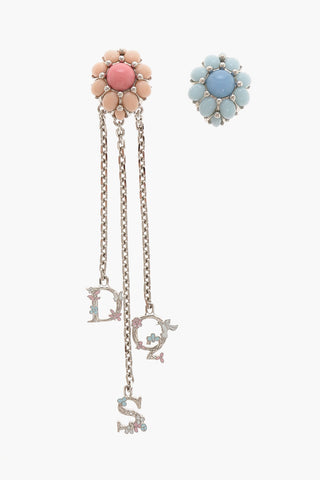 Flower-Shaped Clip On Earrings with Chain Pendant