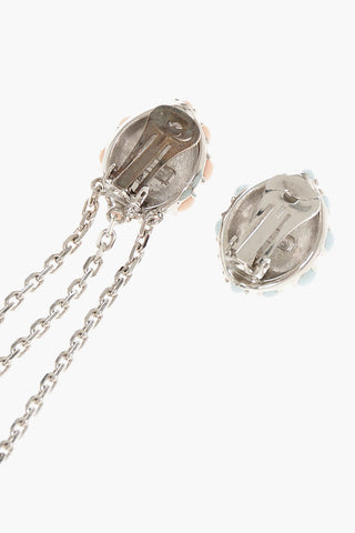 Flower-Shaped Clip On Earrings with Chain Pendant