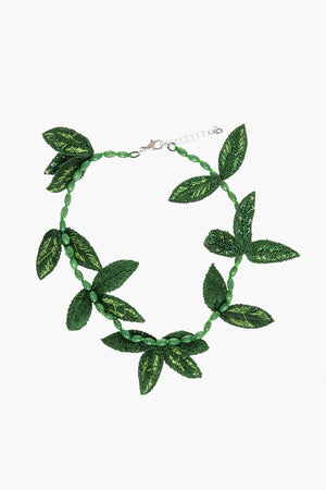 Wooden Necklace with Botanical Appliqués