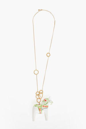 Maxi Collana a Catena in Effetto Dorato con Pendente Cavallo