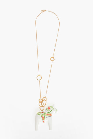 Maxi Collana a Catena in Effetto Dorato con Pendente Cavallo