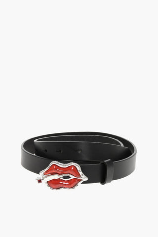 Leather Belt with Mouth-Shaped Buckle 25mm