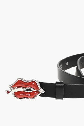 Leather Belt with Mouth-Shaped Buckle 25mm
