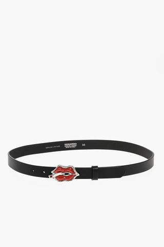 Leather Belt with Mouth-Shaped Buckle 25mm