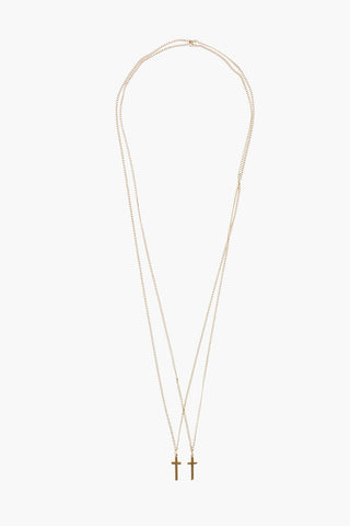 Golden Metal Chain Necklace with Cross-Shaped Charms