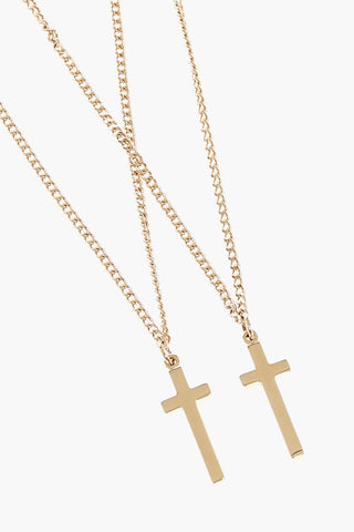Golden Metal Chain Necklace with Cross-Shaped Charms