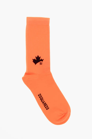 Ribbed Long Socks with Contrasting Logo