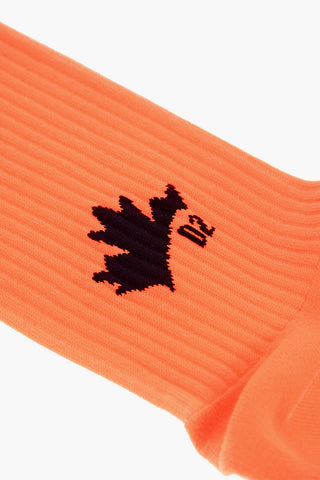 Ribbed Long Socks with Contrasting Logo