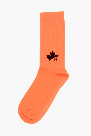 Ribbed Long Socks with Contrasting Logo