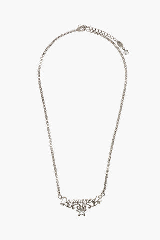Silver-Effect Chain Necklace With Lettering Logo