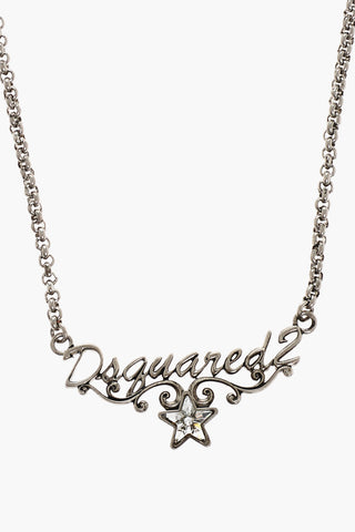 Silver-Effect Chain Necklace With Lettering Logo