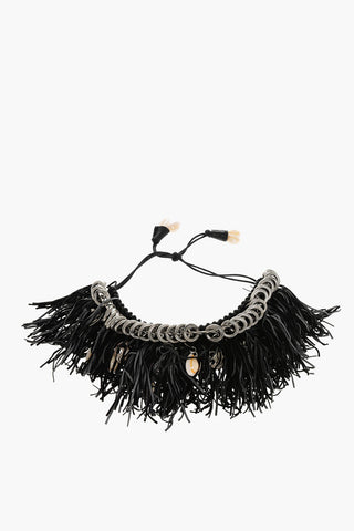 Plastron-Halskette COW GIRL aus Veloursleder und Metall mit Fransen und Muscheln