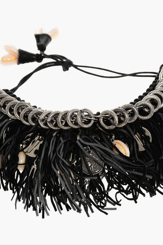 Plastron-Halskette COW GIRL aus Veloursleder und Metall mit Fransen und Muscheln
